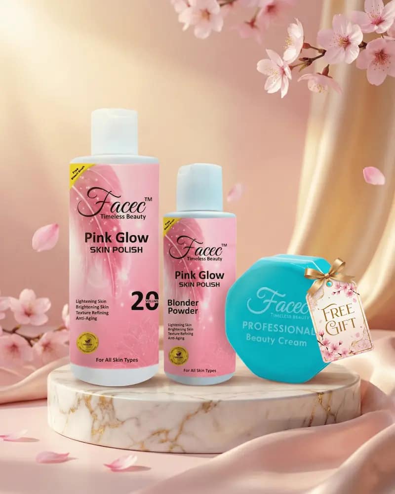 Facec Pink Glow Skin Polish (20 Vol + Blonder powder) + Free Professional Beauty Cream